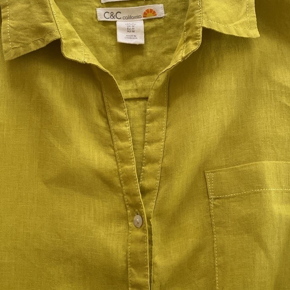 C&C California Linen Over Sized Lagenlook Mother of Pearl Shirt Chartreuse M - Picture 5 of 7